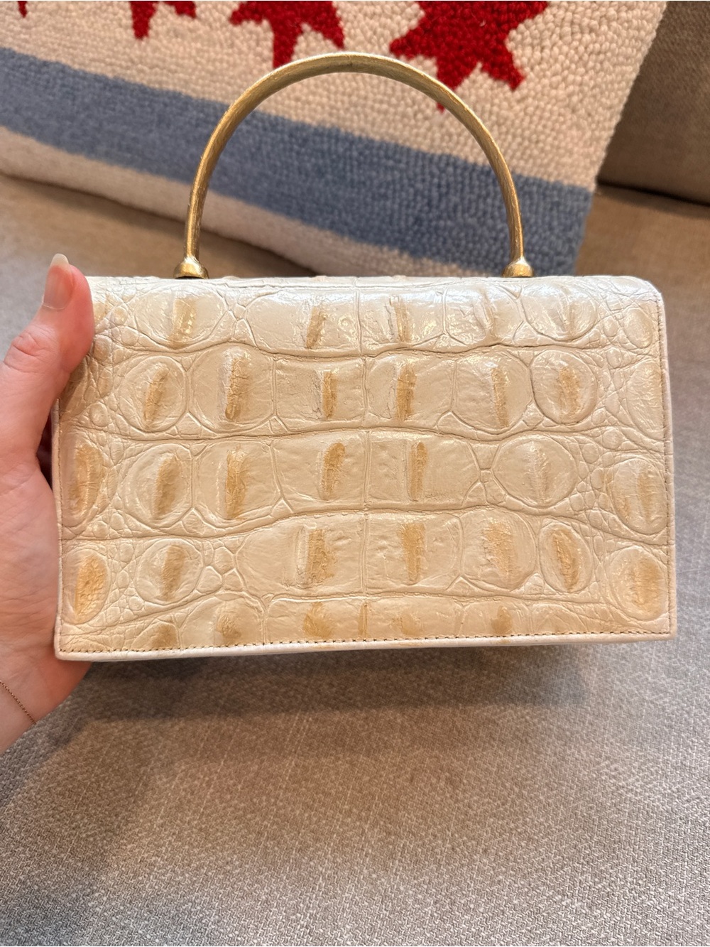 Vintage Genuine Alligator Box Bag Gold Hardware Crystal Accents - Picture 4 of 6